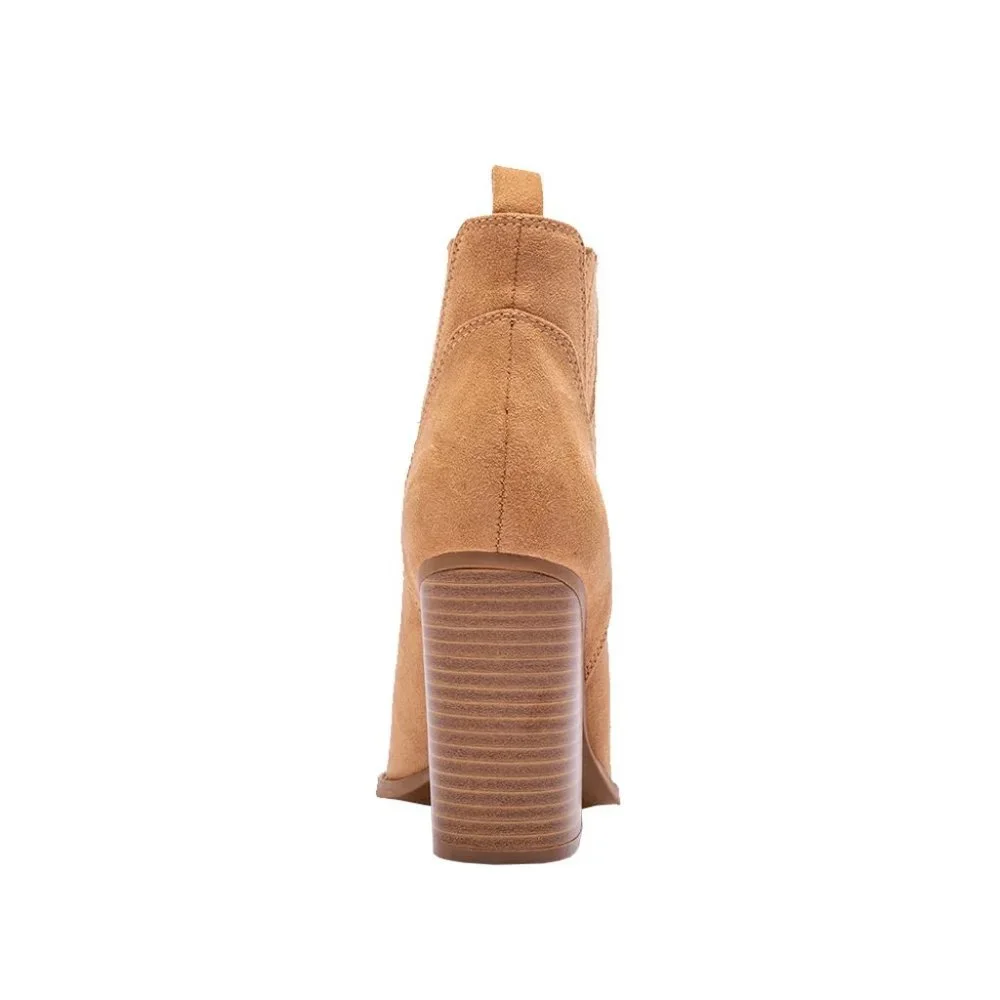 ⚡FINAL SALE!  Camel Vegan Suede Western Ankle Boots - Picture 8 of 10